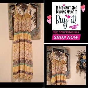 Karin Stevens Yellow/Tan Ruffled Tiered Sundress. Size 10